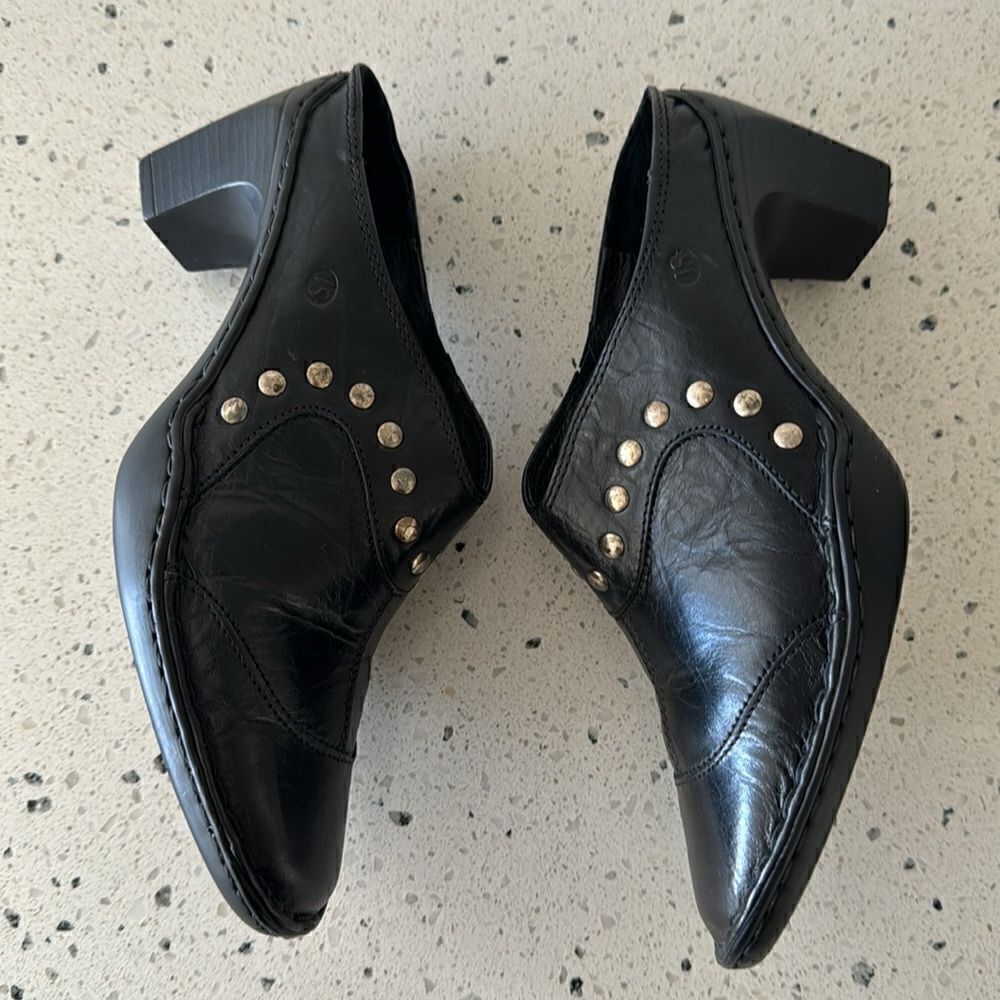 Josef Seibel Women’s Black Leather Western Studs Heels Slip On Mule Clog Size 36 - Picture 9 of 13